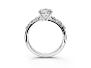 Solitaire Engagement Ring Setting for Pear-Shaped Center with Trailing Leaf Accent Band and Prong Head in Sterling Silver