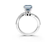 Solitaire Engagement Ring Setting for Fancy Blue Asscher Cut Center with Pave Bypass Swirl Band and Prong Head in White Gold