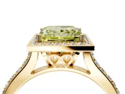 Halo Engagement Ring Setting for Fancy Yellow Princess Cut Center with Pave Accents, Heart Basket and Prong Head in Yellow Gold