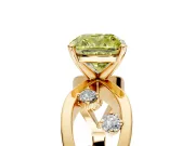 Solitaire Engagement Ring Setting for Fancy Yellow Cushion Cut Center with Criss-Cross Accent Band and Prong Head in Yellow Gold