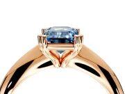 Solitaire Engagement Ring Setting for Fancy Blue Emerald Cut Center with Reverse Tapered Band and Prong Head in Rose Gold