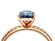 Solitaire Engagement Ring Setting for Fancy Blue Emerald Cut Center with Milgrain X Pattern Band and Prong Head in Rose Gold