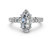 Solitaire Engagement Ring Setting for Marquise Center with Single Row Accent Band and Prong Head in Sterling Silver