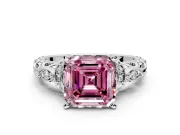 Solitaire Engagement Ring Setting for Fancy Pink Asscher Cut Center with Filigree Band and Prong Head in Platinum