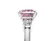 3 Stone Engagement Ring Setting for Fancy Pink Princess Cut Center with Wide Plain Band and Prong Head in Platinum
