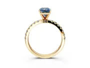 Open Basket Engagement Ring Setting for Fancy Blue Radiant Cut Center with Pave Band and Prong Head in Yellow Gold