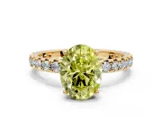 Solitaire Engagement Ring Setting for Fancy Yellow Oval Center with Shared-Prong Accents and Prong Head in Yellow Gold