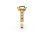 Milgrain Halo Engagement Ring Setting for Fancy Green Radiant Cut Center with Pave Band and Prong Head in Yellow Gold