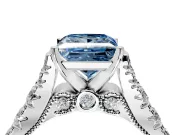 Solitaire Engagement Ring Setting for Fancy Blue Princess Cut Center with Pave Cathedral Shoulders and Prong Head in Platinum