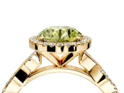 Halo Engagement Ring Setting for Fancy Yellow Round Cut Center with Pave and Plain Twist Band and Prong Head in Yellow Gold