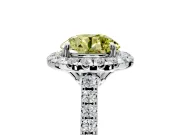 Halo Engagement Ring Setting for Fancy Yellow Round Cut Center with Raised Halo, Pave Band and Prong Head in Platinum