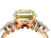 Cluster Engagement Ring Setting for Fancy Yellow Asscher Cut Center with 2-Row Shoulder Clusters and Prong Head in Rose Gold