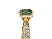 Solitaire Engagement Ring Setting for Fancy Green Cushion Cut Center with Multi-Row Accents and Prong Head in Yellow Gold