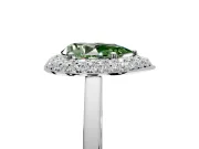 Halo Engagement Ring Setting for Fancy Green Pear-Shaped Center with Plain Tapered Band and Prong Head in Sterling Silver