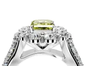 Large Accent Halo Engagement Ring Setting for Fancy Yellow Emerald Cut Center with Pave Split Shank and Prong Head in Sterling Silver