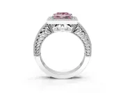 Milgrain Halo Engagement Ring Setting for Fancy Pink Princess Cut Center with Pave Band and Prong Head in Sterling Silver