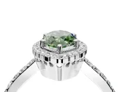 Halo Engagement Ring Setting for Fancy Green Marquise Center with Inner Milgrain Border and Prong Head in Sterling Silver