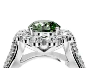 Large Accent Halo Engagement Ring Setting for Fancy Green Round Cut Center with Pave Split Shank and Prong Head in Platinum