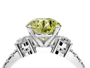 3 Stone Engagement Ring Setting for Fancy Yellow Round Cut Center with Round Cut Side Accents and Prong Head in Sterling Silver