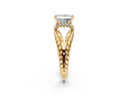 Halo Engagement Ring Setting for Princess Cut Center with Rope Twist Split Shank and Prong Head in Yellow Gold