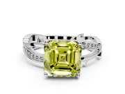 Solitaire Engagement Ring Setting for Fancy Yellow Asscher Cut Center with Pave and Plain Crossover Band and Prong Head in Sterling Silver