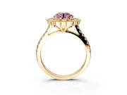 Milgrain Floral Halo Engagement Ring Setting for Fancy Pink Round Cut Center with Pave Band and Prong Head in Yellow Gold