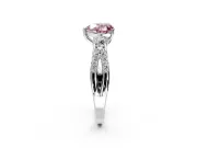 3 Stone Engagement Ring Setting for Fancy Pink Heart-Shaped Center with Pave Split Shank and Prong Head in Platinum