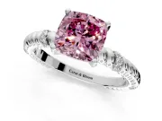 Rope Engagement Ring Setting for Fancy Pink Cushion Cut Center with Accent Shoulders and Prong Head in White Gold