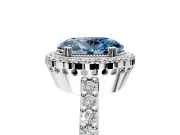 Halo Engagement Ring Setting for Fancy Blue Oval Center with Inner Milgrain Border and Prong Head in Sterling Silver