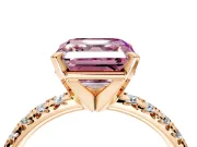 Solitaire Engagement Ring Setting for Fancy Pink Asscher Cut Center with Large Accents and Prong Head in Rose Gold