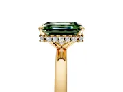Hidden Halo Engagement Ring Setting for Fancy Green Emerald Cut Center with Plain Band and Tall Prong Head in Yellow Gold