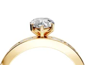 Solitaire Engagement Ring Setting for Pear-Shaped Center with Channel Baguette Band and Prong Head in Yellow Gold