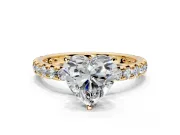 Solitaire Engagement Ring Setting for Heart-Shaped Center with Shared-Prong Accents and Prong Head in Yellow Gold