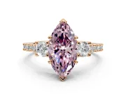 3 Stone Engagement Ring Setting for Fancy Pink Marquise Center with Round Cut Side Accents and Prong Head in Rose Gold