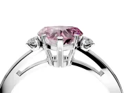 3 Stone Engagement Ring Setting for Fancy Pink Heart-Shaped Center with Low-Set Round Cut Accents and Prong Head in White Gold