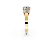 3 Stone Engagement Ring Setting for Round Cut Center with Matching Side Accents and Prong Head in Yellow Gold