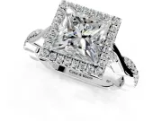 Halo Engagement Ring Setting for Princess Cut Center with Twist Band and Prong Head in Sterling Silver