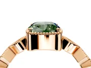 Milgrain Bezel Engagement Ring Setting for Fancy Green Cushion Cut Center with Marquise Stations and Bezel Head in Rose Gold
