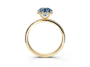 Hidden Halo Engagement Ring Setting for Fancy Blue Round Cut Center with Pave Band and Prong Head in Yellow Gold