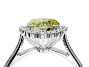 Starburst Halo Engagement Ring Setting for Fancy Yellow Heart-Shaped Center with Thin Round-Wire Band and Prong Head in White Gold