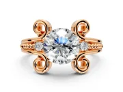 Solitaire Engagement Ring Setting for Round Cut Center with Twisted Band and Scroll Prong Head in Rose Gold