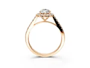 Halo Engagement Ring Setting for Pear-Shaped Center with Narrowing Pave Band and Prong Head in Rose Gold