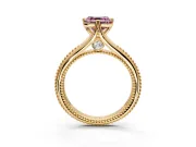 Solitaire Engagement Ring Setting for Fancy Pink Asscher Cut Center with Milgrain Cathedral Band and Prong Head in Yellow Gold