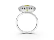 Halo Engagement Ring Setting for Fancy Yellow Princess Cut Center with Milgrain Bezel Rim, Plain Band and Prong Head in Sterling Silver