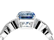 Leaf Engagement Ring Setting for Fancy Blue Princess Cut Center with Milgrain Accent Band and Prong Head in White Gold