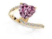Solitaire Engagement Ring Setting for Fancy Pink Heart-Shaped Center with Pave Bypass Swirl Band and Prong Head in Yellow Gold