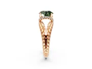Halo Engagement Ring Setting for Fancy Green Round Cut Center with Rope Twist Split Shank and Prong Head in Rose Gold