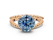 Halo Engagement Ring Setting for Fancy Blue Round Cut Center with Rope Twist Split Shank and Prong Head in Rose Gold