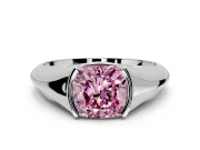 Tension Engagement Ring Setting for Fancy Pink Cushion Cut Center with Wide Tapered Band and Tension Head in White Gold