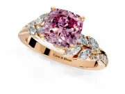 Solitaire Engagement Ring Setting for Fancy Pink Cushion Cut Center with Marquise Accent Twist Band and Prong Head in Rose Gold